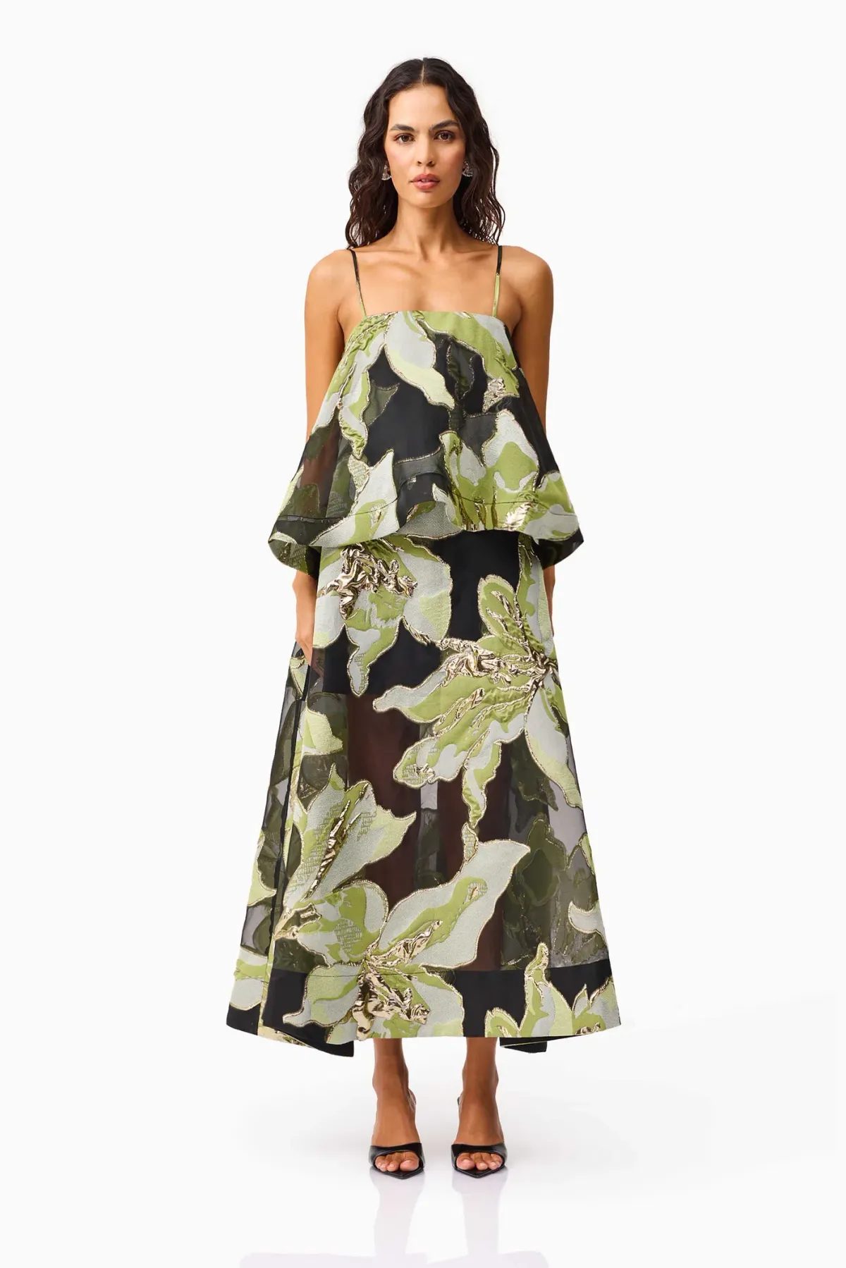 Elliatt Elysia Tiered Gown size 8 Green Black  - Image 4
