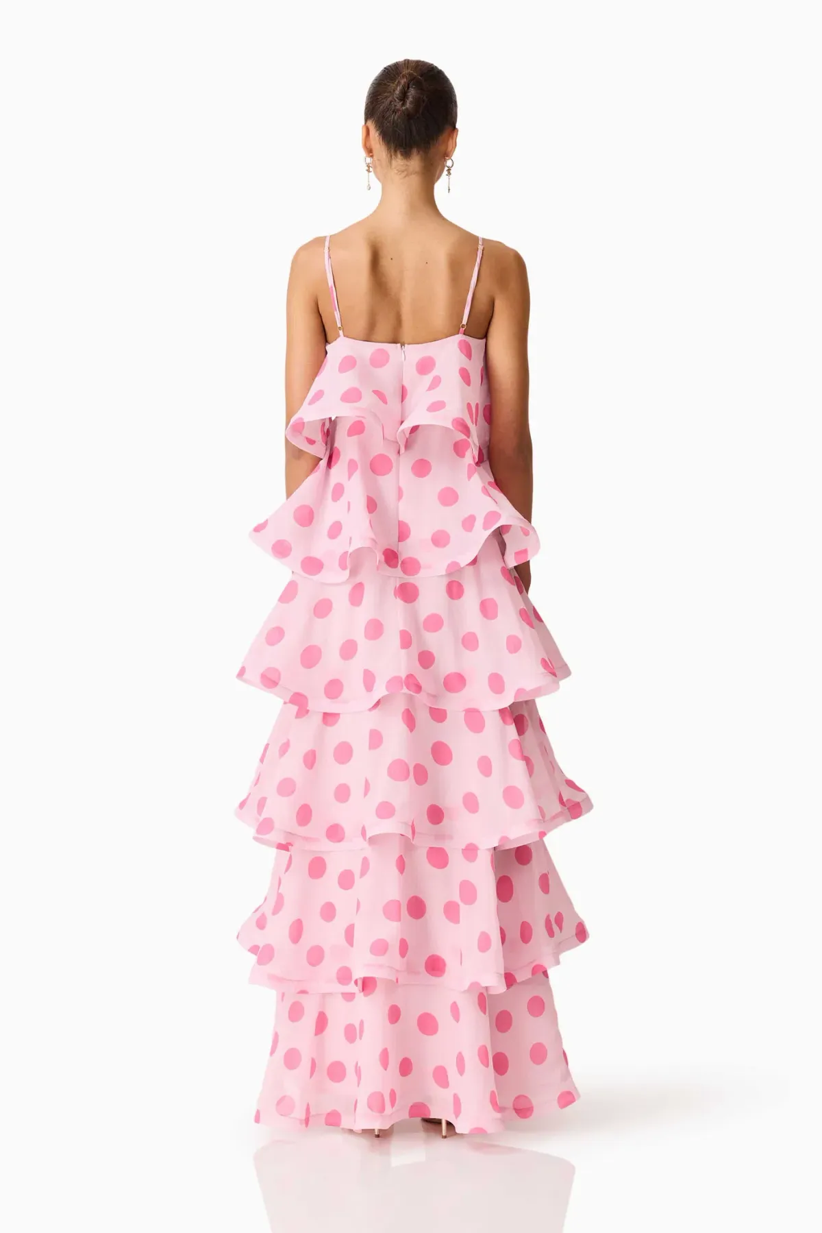 Elliatt Sola Tiered Maxi Dress size 8 Pink Polkadot - Image 3