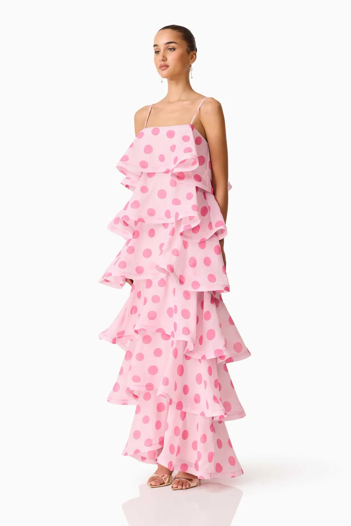 Elliatt Sola Tiered Maxi Dress size 8 Pink Polkadot - Image 2