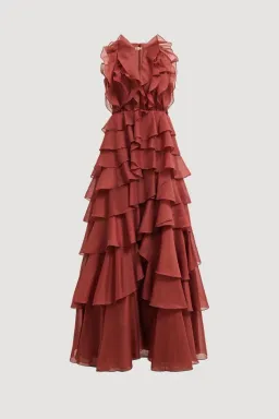 🤎 Aje Cleo Gown in Rust Brown - Size 12 - Ruffle Tiered Maxi Dress 🤎 for rent on The Volte - image 7