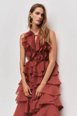 🤎 Aje Cleo Gown in Rust Brown - Size 12 - Ruffle Tiered Maxi Dress 🤎 for rent on The Volte - image 5