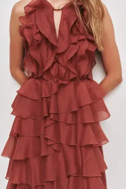 🤎 Aje Cleo Gown in Rust Brown - Size 12 - Ruffle Tiered Maxi Dress 🤎 for rent on The Volte - image 3