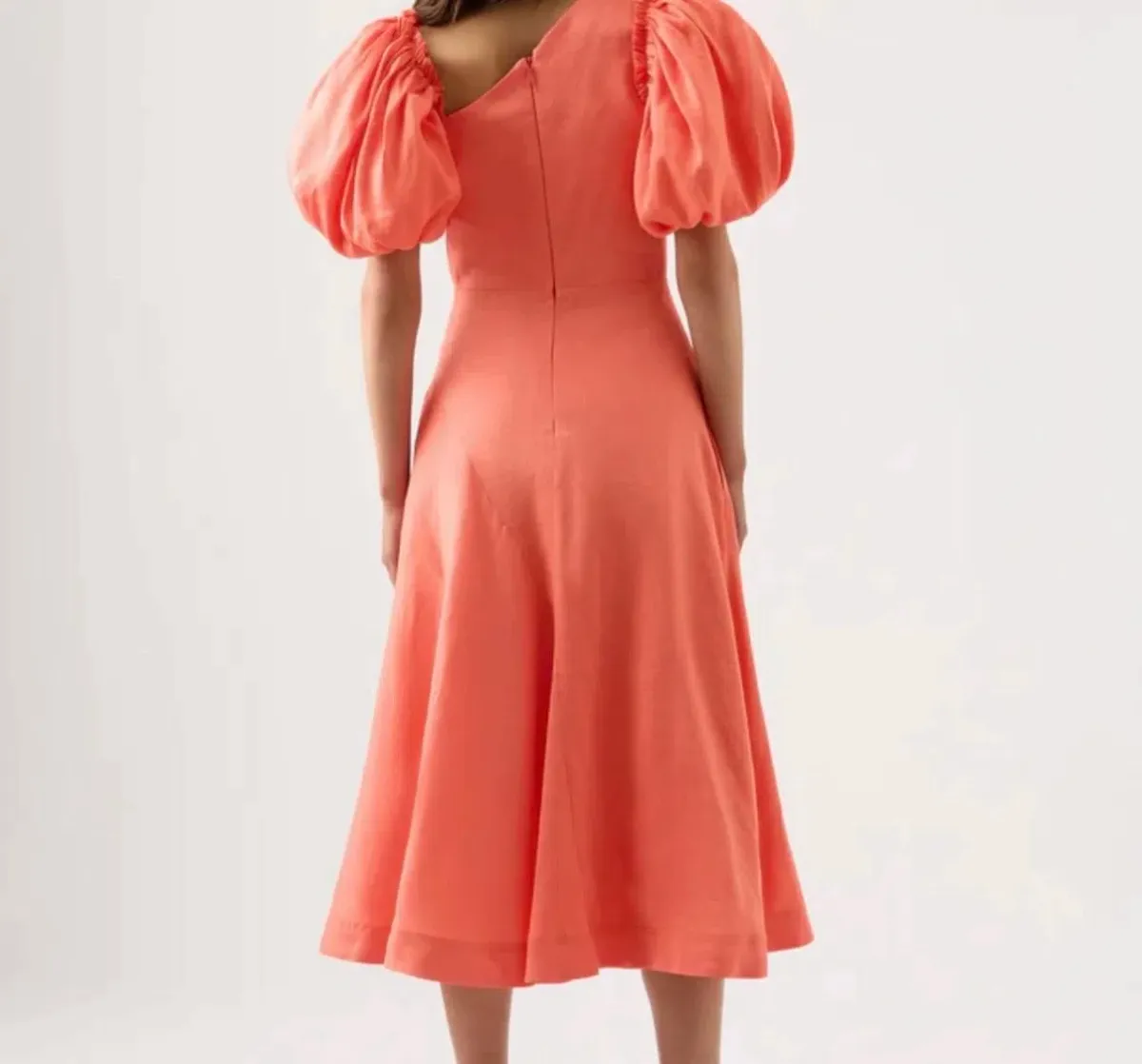Aje Maia Linen Dress Off the Shoulder Midi Coral Orange - Image 2