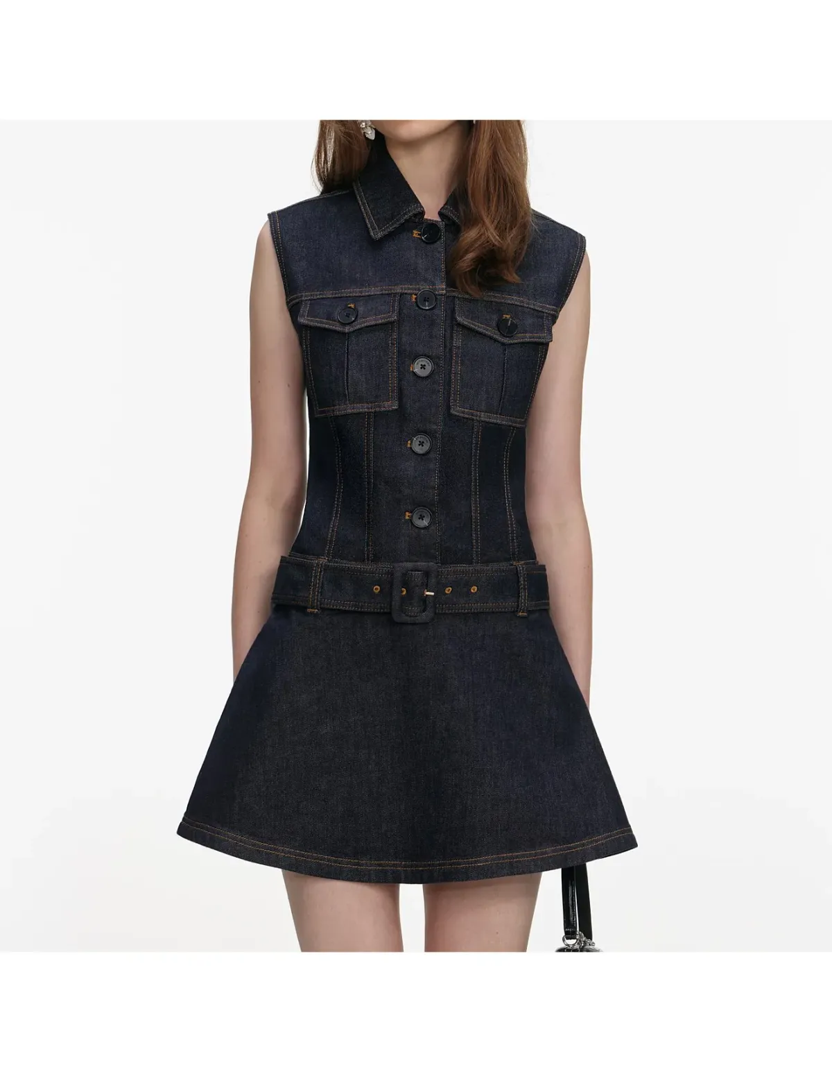 Self Portrait Indigo Denim Flared Mini Dress Blue Size 10 - Image 1