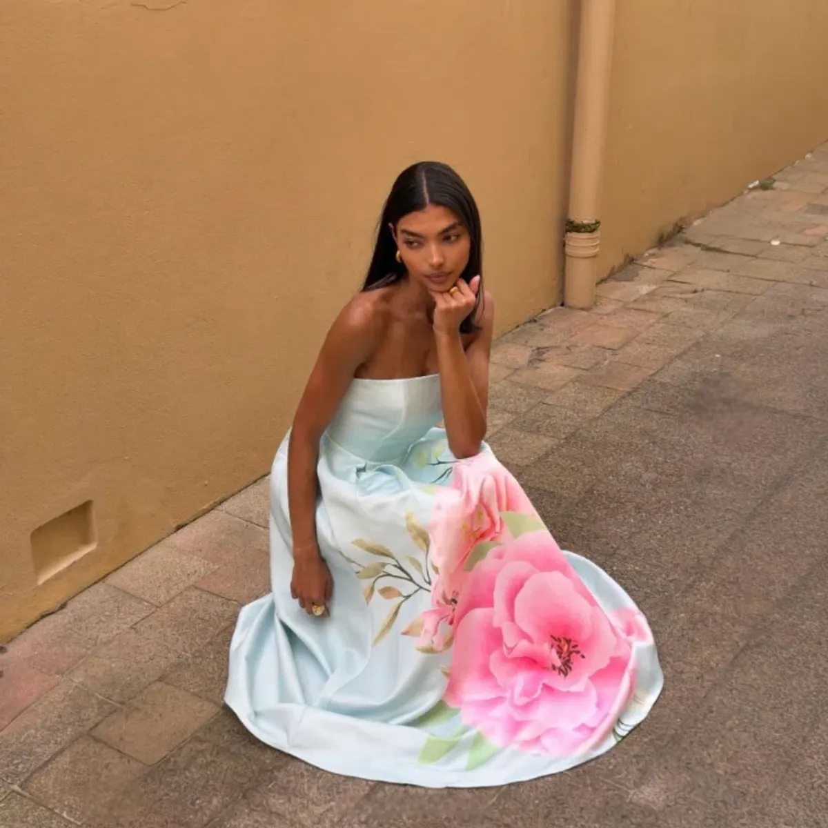 Elliatt Harper Strapless Gown in Baby Blue Floral Size Small - Image 3