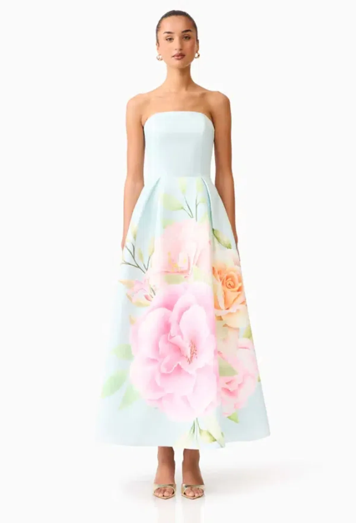 Elliatt Harper Strapless Gown in Baby Blue Floral Size Small - Image 4