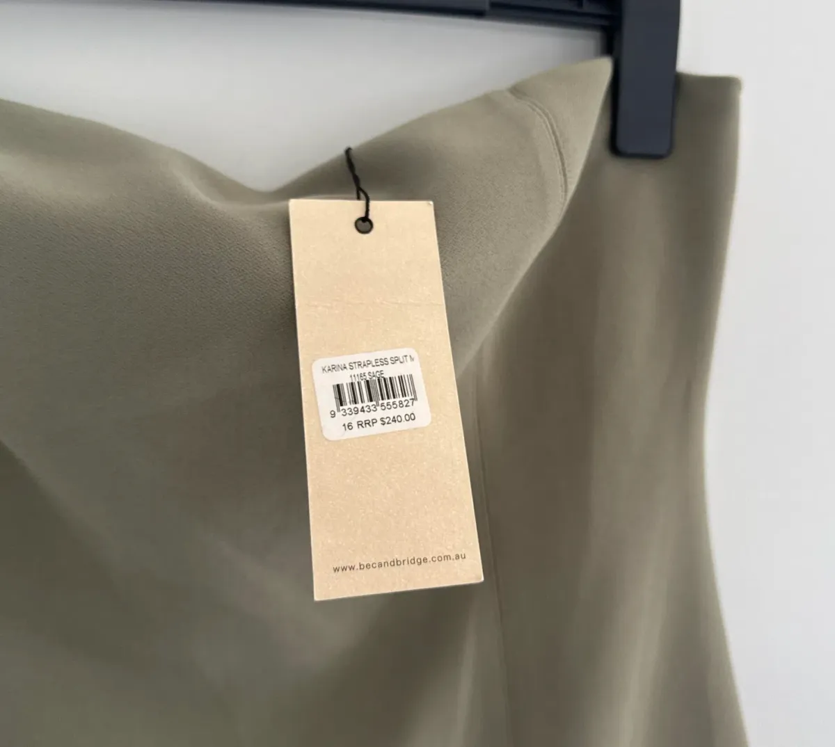 Karina Strapless Spilt Mini Sage Size 16 - Image 4