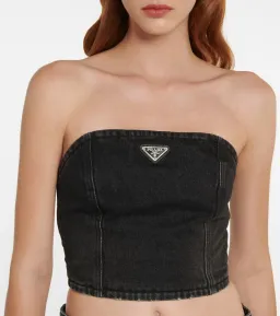 PRADA Black Logo Zipper Denim Bustier Top for rent on The Volte - image 1