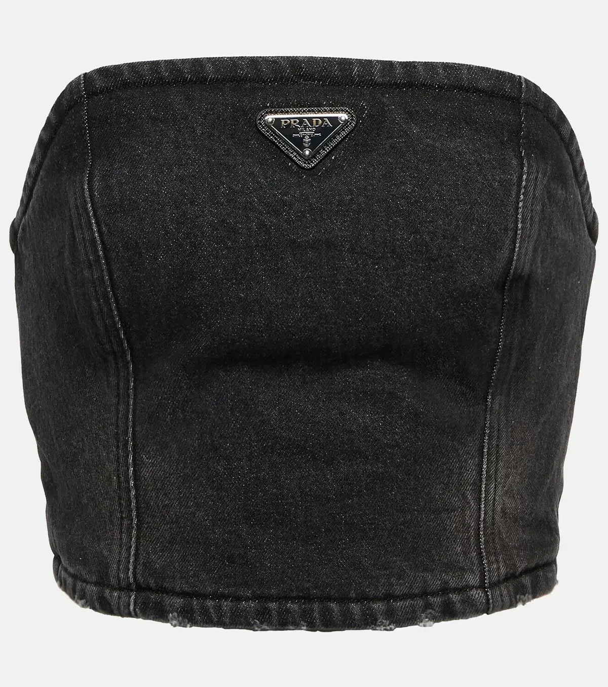 PRADA Black Logo Zipper Denim Bustier Top - Image 2