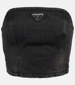 PRADA Black Logo Zipper Denim Bustier Top for rent on The Volte - image 2