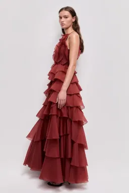 🤎 Aje Cleo Gown in Rust Brown - Size 8 - Ruffle Tiered Maxi Dress 🤎 for rent on The Volte - image 9