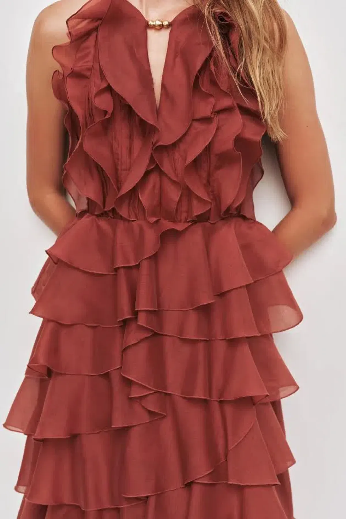 🤎 Aje Cleo Gown in Rust Brown - Size 8 - Ruffle Tiered Maxi Dress 🤎 - Image 4