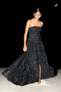 🤍🖤 NEW AJE Juniper Gown – Black & White – Size 8 strapless beaded formal maxi dress 🖤🤍 for rent on The Volte - image 1