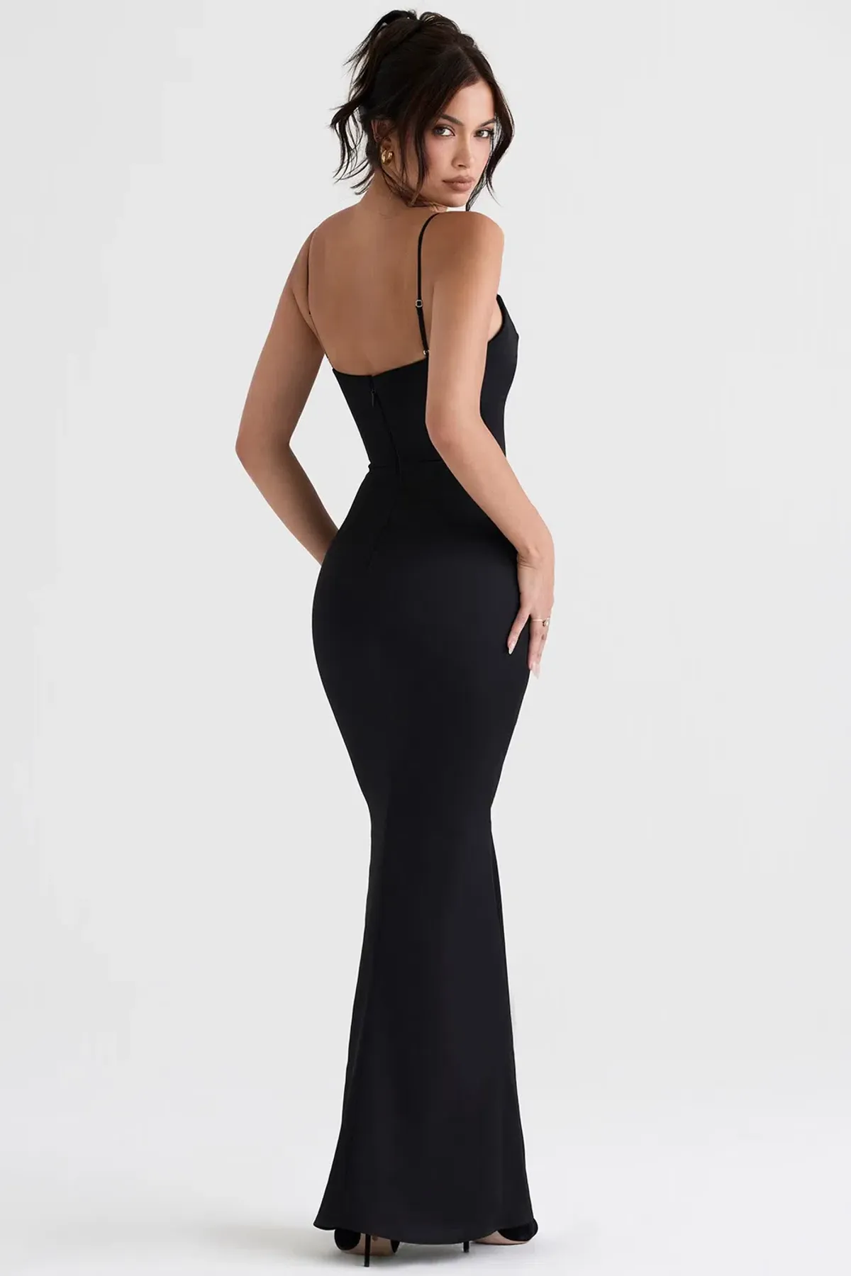HOUSE OF CB OLIVETTE BLACK SATIN CORSET MAXI DRESS SIZE XS  - Image 4