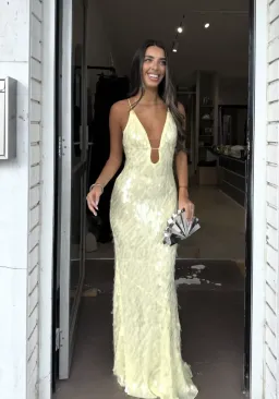 Misha Sapphire yellow gown size S for rent on The Volte - image 1
