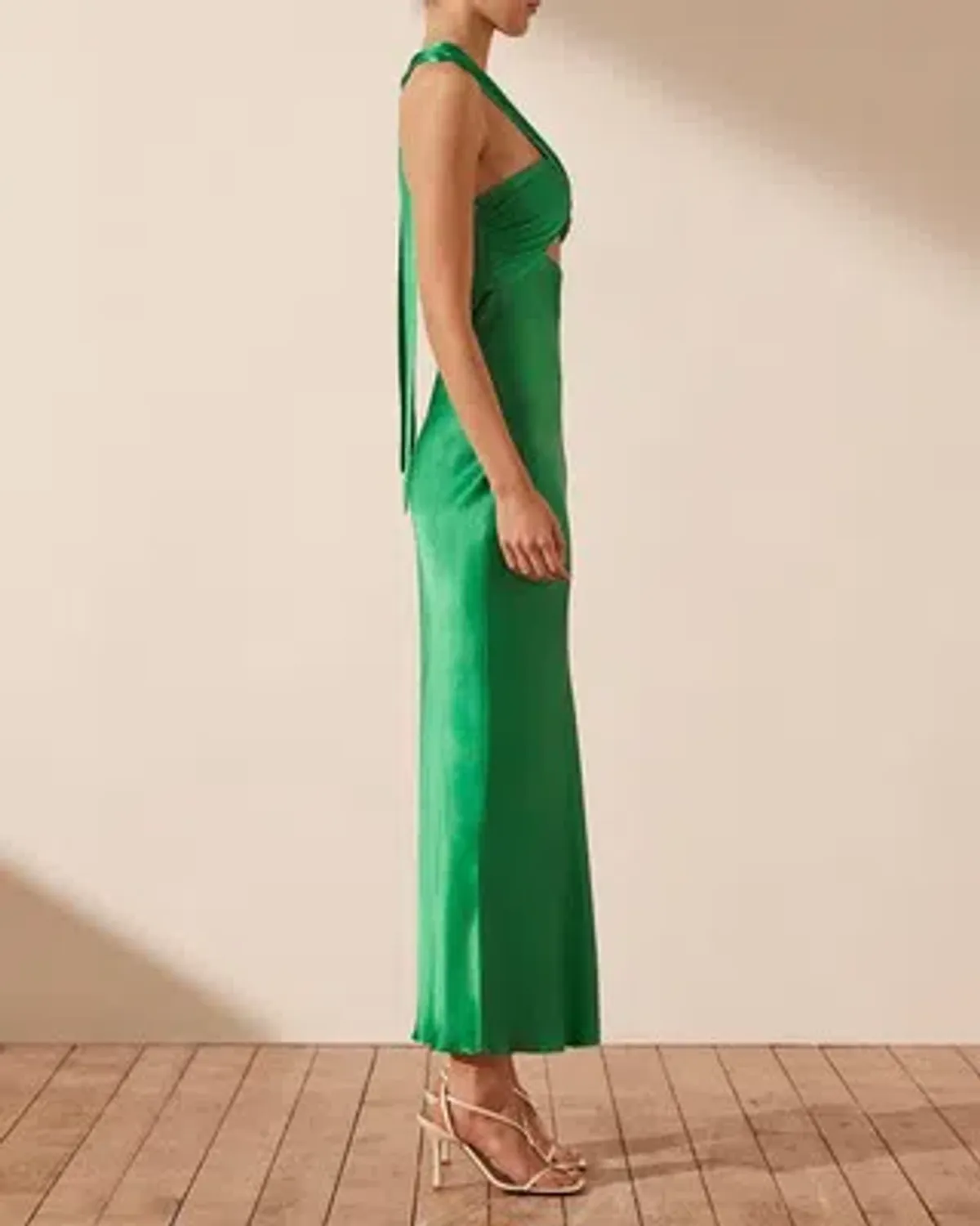 SHONA JOY LANA RUCHED HALTER MIDI DRESS TREE GREEN SIZE AU 6 - Image 4