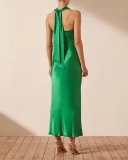 SHONA JOY LANA RUCHED HALTER MIDI DRESS TREE GREEN SIZE AU 6 for rent on The Volte - image 3