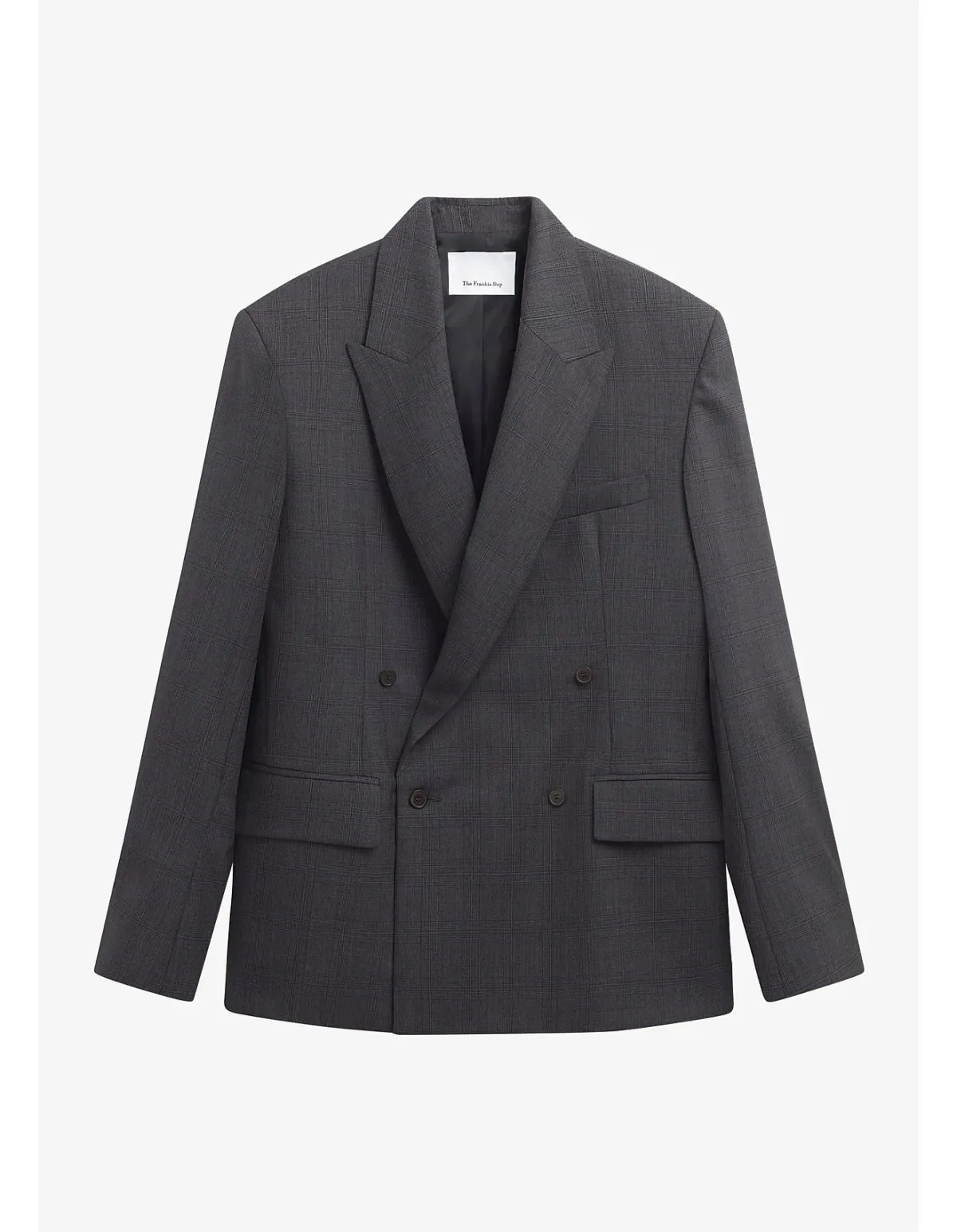 Frankie Shop Newark Plaid Double Breasted Blazer Grey Size 4 - Image 5