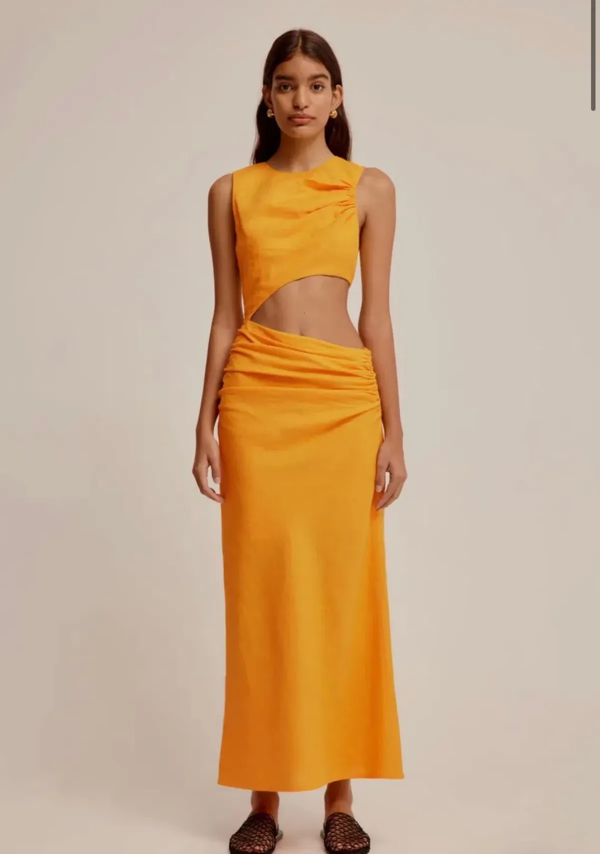 VENROY LINEN CUT OUT DRESS SAFFRON SIZE S - Image 1