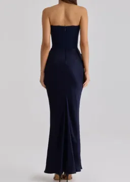 House of CB Persephone navy satin + crepe strapless corset maxi dress Regular Cup Size XS for rent on The Volte - image 2