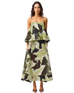 Elliatt Elysia Tiered Gown Black Green Floral Size L for rent on The Volte - image 2