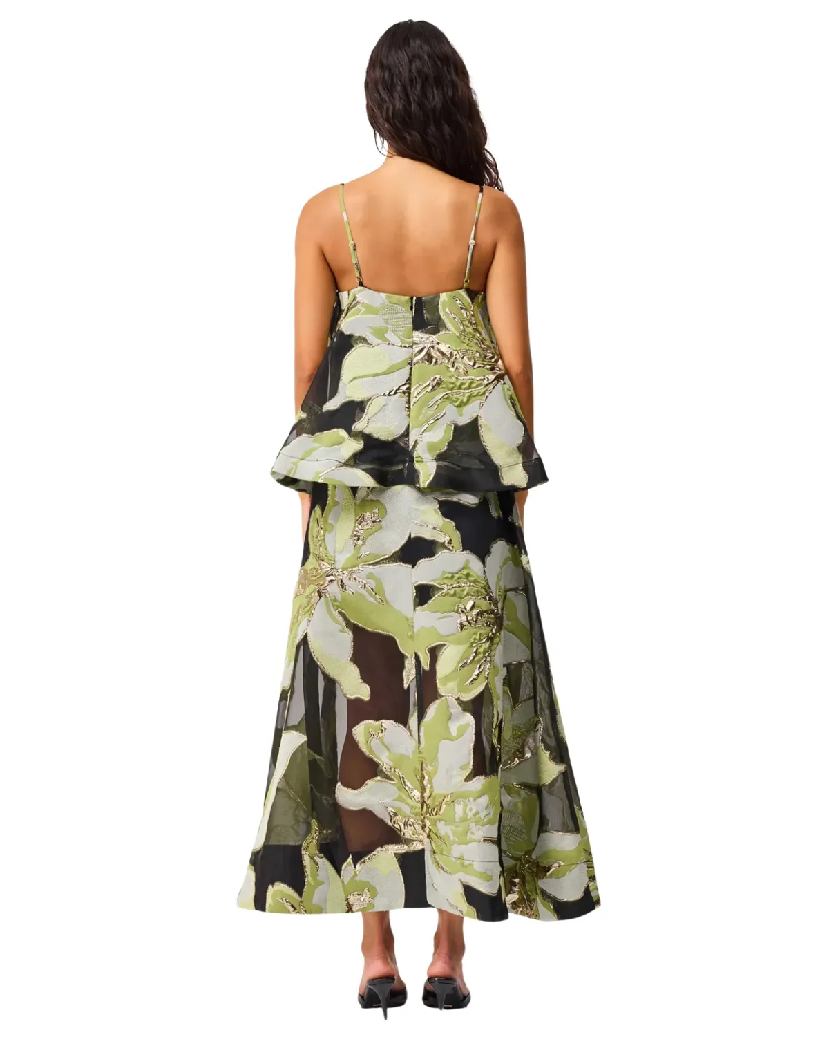 Elliatt Elysia Tiered Gown Black Green Floral Size L - Image 3