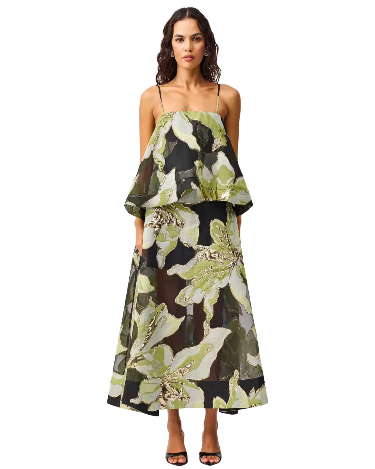 Elliatt Elysia Tiered Gown Black Green Floral Size XL - Image 2