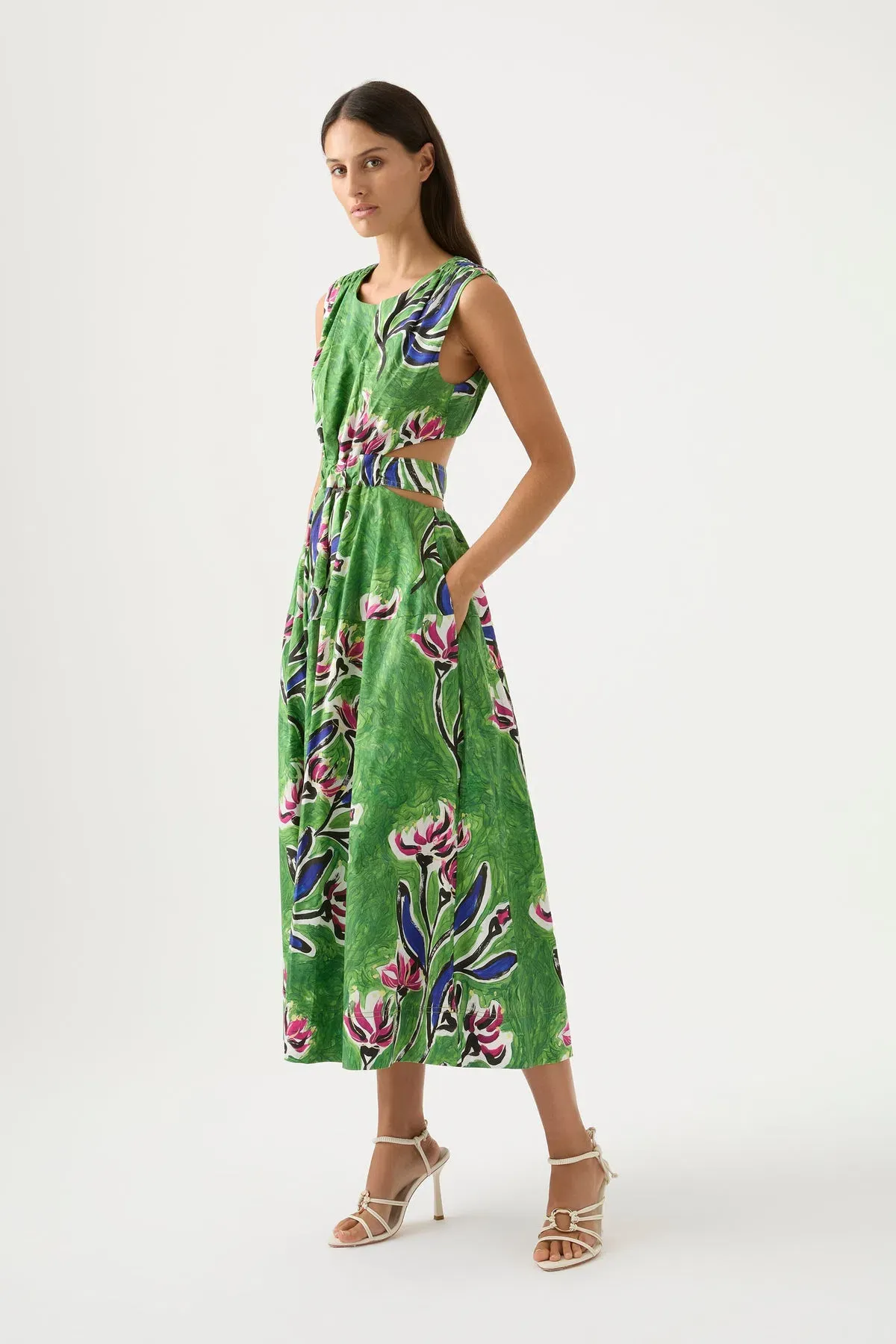 AJE ZORINA TIE MIDI DRESS size au16 RRP $500 in Native Gumnut floral - Image 2