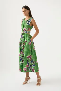 AJE ZORINA TIE MIDI DRESS size au16 RRP $500 in Native Gumnut floral for rent on The Volte - image 2