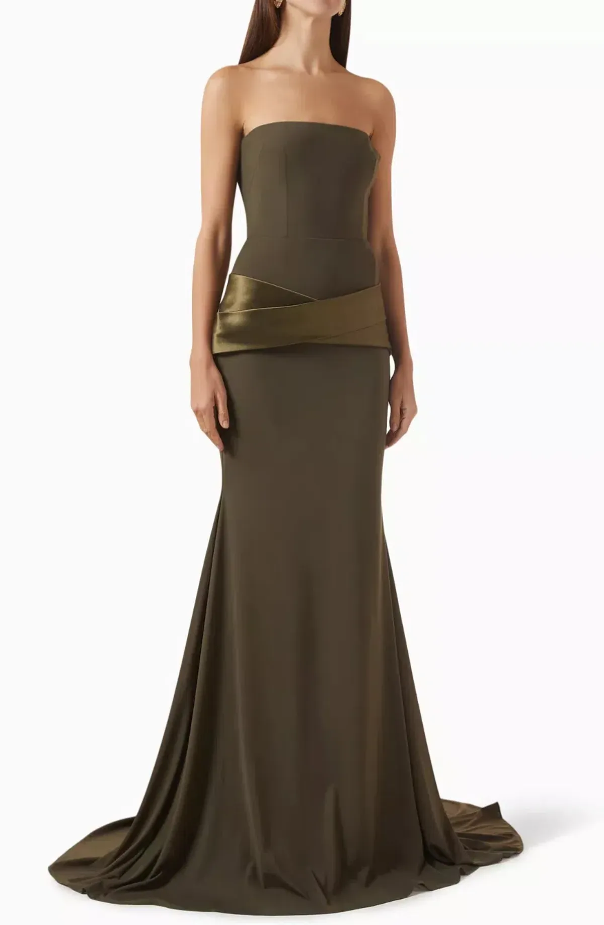 Alex Perry Draped Strapless Gown In Green Stretch Mesh In AU 6 - Image 1