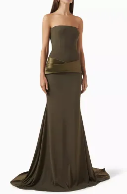 Alex Perry Draped Strapless Gown In Green Stretch Mesh In AU 6 for rent on The Volte - image 1