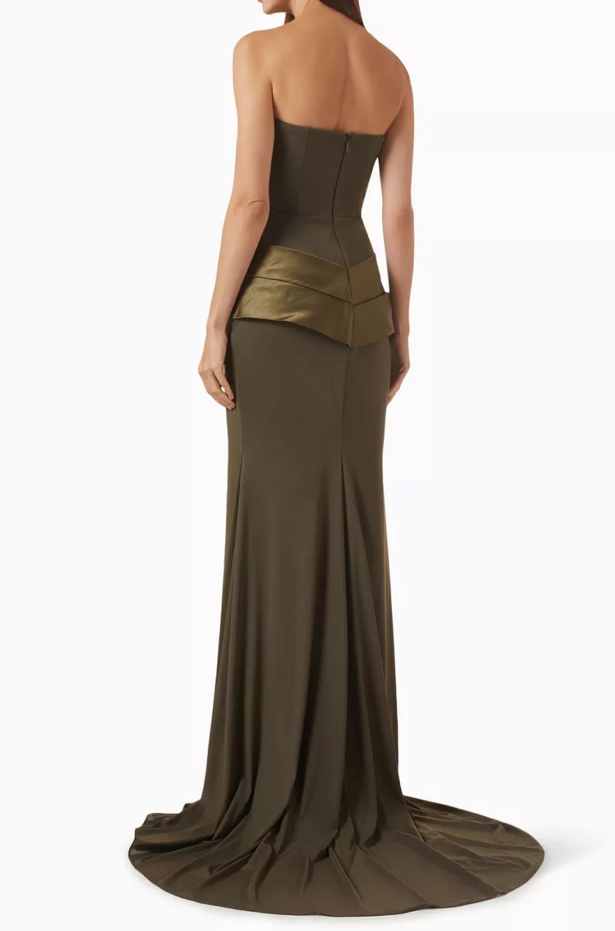Alex Perry Draped Strapless Gown In Green Stretch Mesh In AU 6 - Image 3