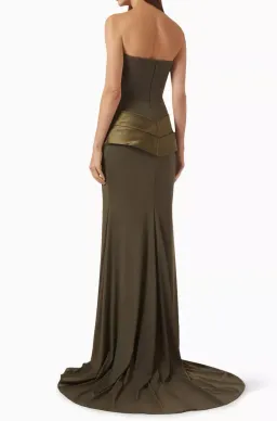 Alex Perry Draped Strapless Gown In Green Stretch Mesh In AU 6 for rent on The Volte - image 3