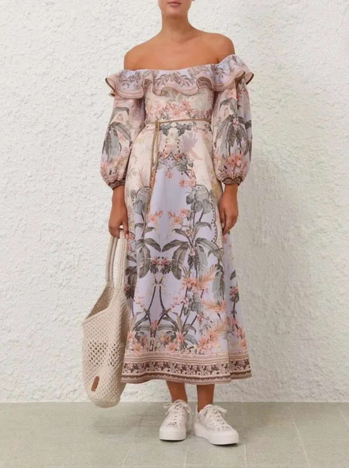 Zimmermann Wylie Off Shoulder Midi Dress Blue Floral Size 1-10AU  - Image 3