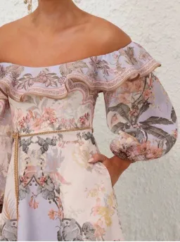 Zimmermann Wylie Off Shoulder Midi Dress Blue Floral Size 1-10AU  for rent on The Volte - image 4