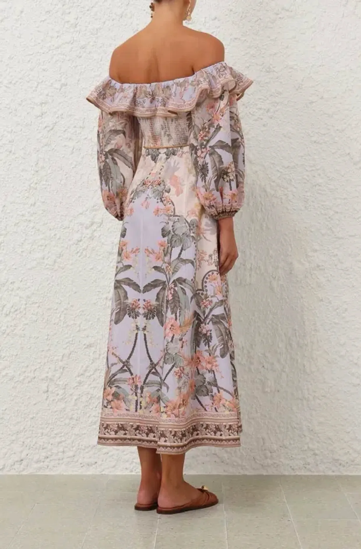 Zimmermann Wylie Off Shoulder Midi Dress Blue Floral Size 1-10AU  - Image 2