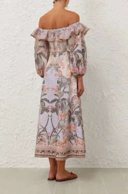 Zimmermann Wylie Off Shoulder Midi Dress Blue Floral Size 1-10AU  for rent on The Volte - image 2