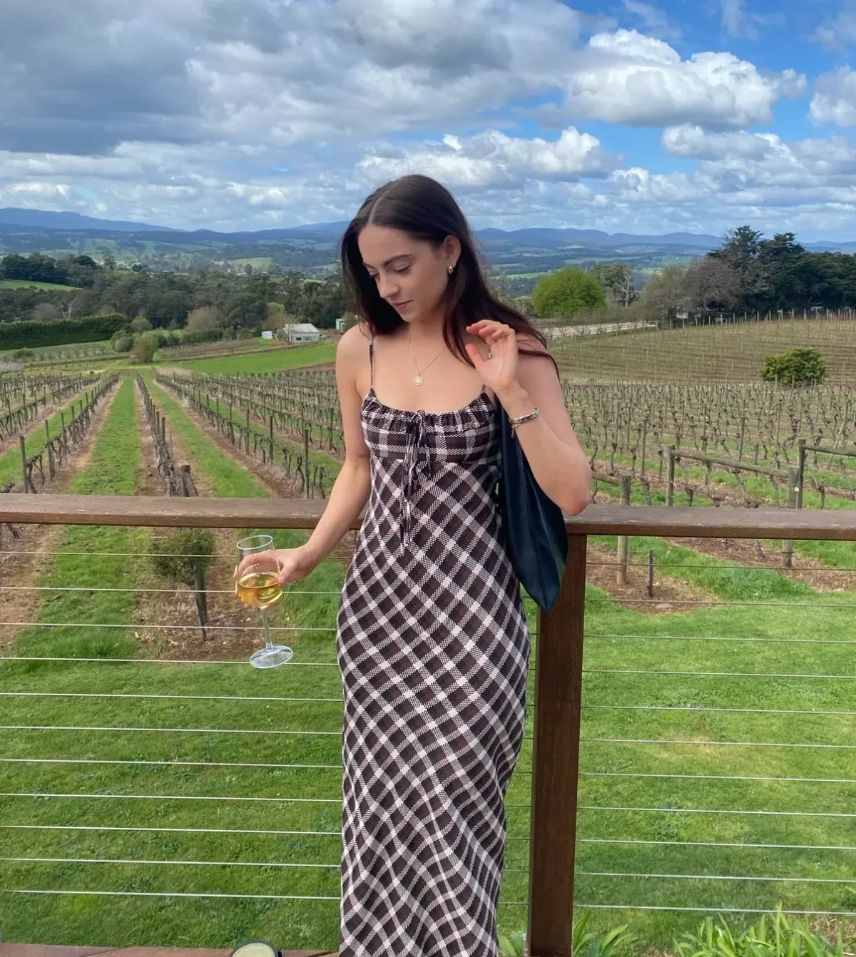 Bec & Bridge Chiara Checked Crepe Midi Dress Chocolate size AU 6 - Image 1