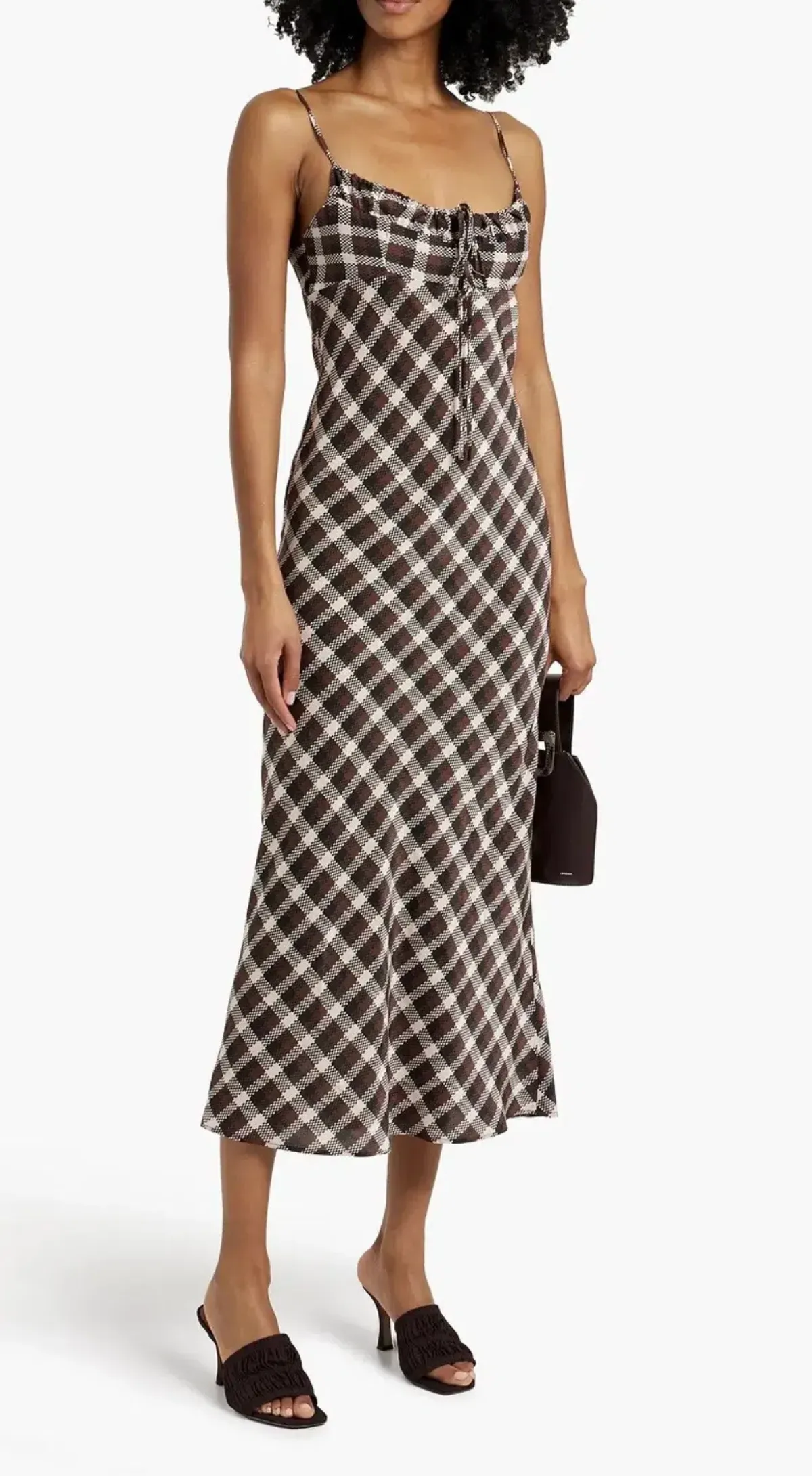 Bec & Bridge Chiara Checked Crepe Midi Dress Chocolate size AU 6 - Image 3