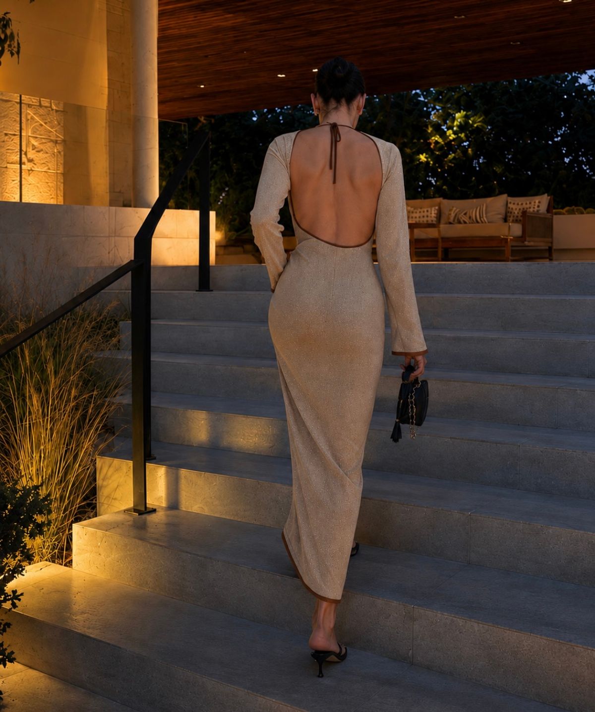 Asta Resort Fiona Keyhole Shimmer Maxi Knit Dress Size L  - Image 2