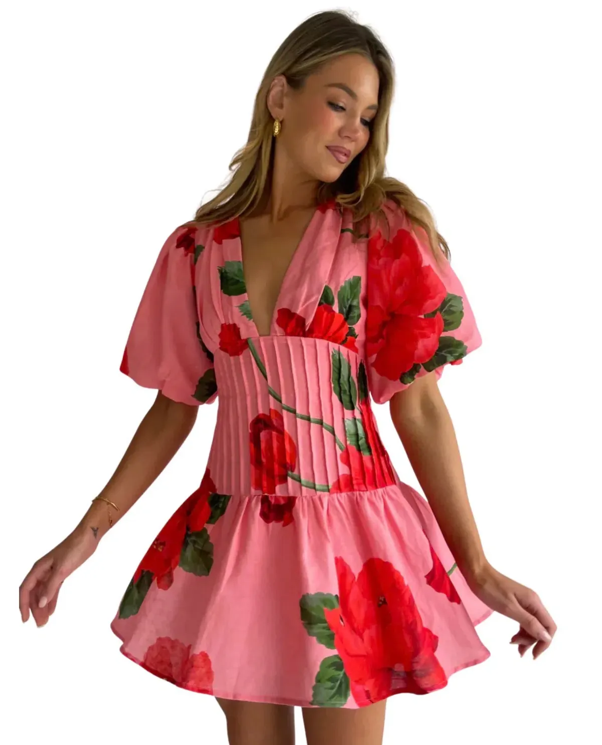 By Nicola– Neve Mini Dress in Raspberry Bloom- Size 8 - Image 1