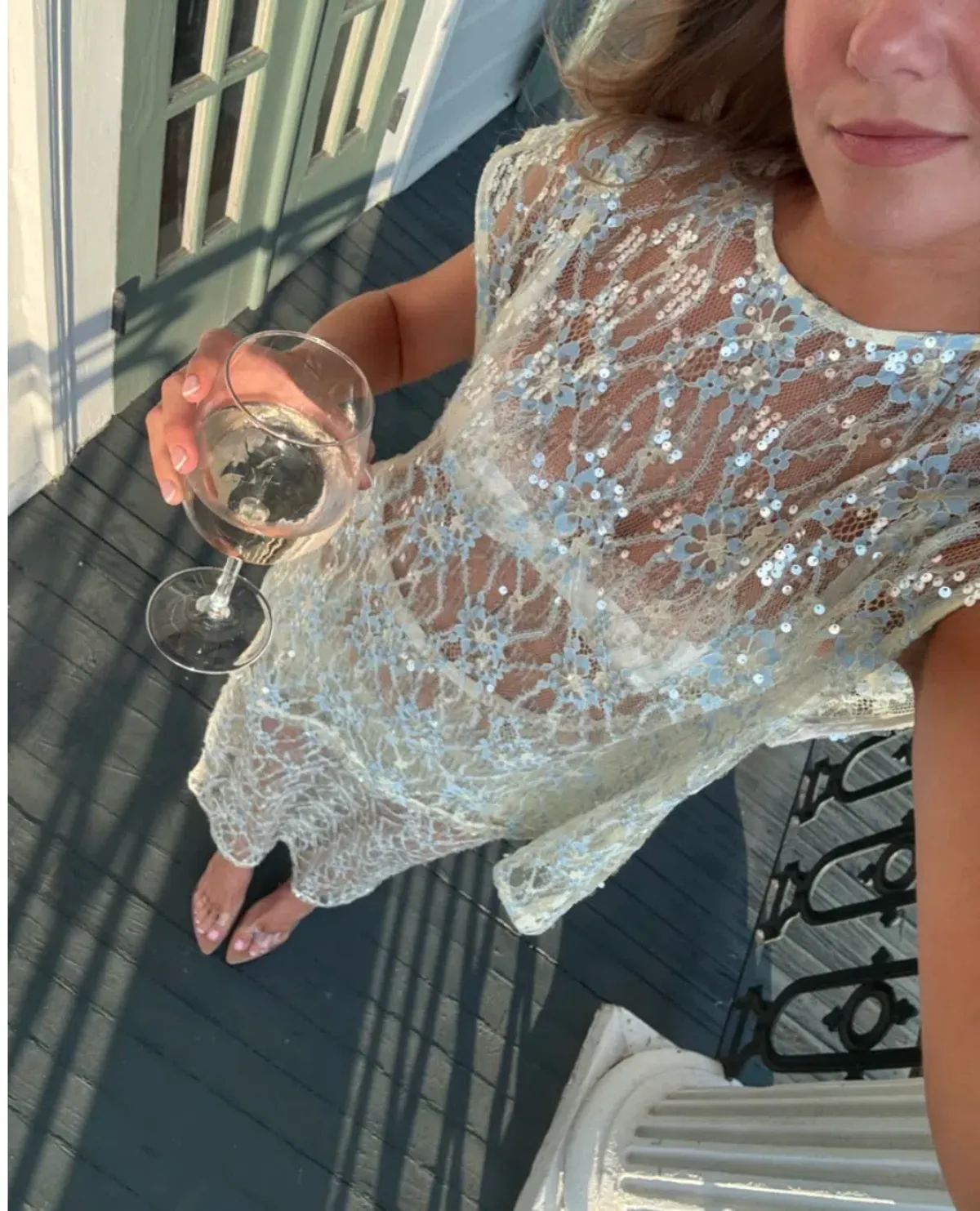 VRG GRL DEVYN SEQUIN TOP/MIDI SKIRT WHITE - Image 1