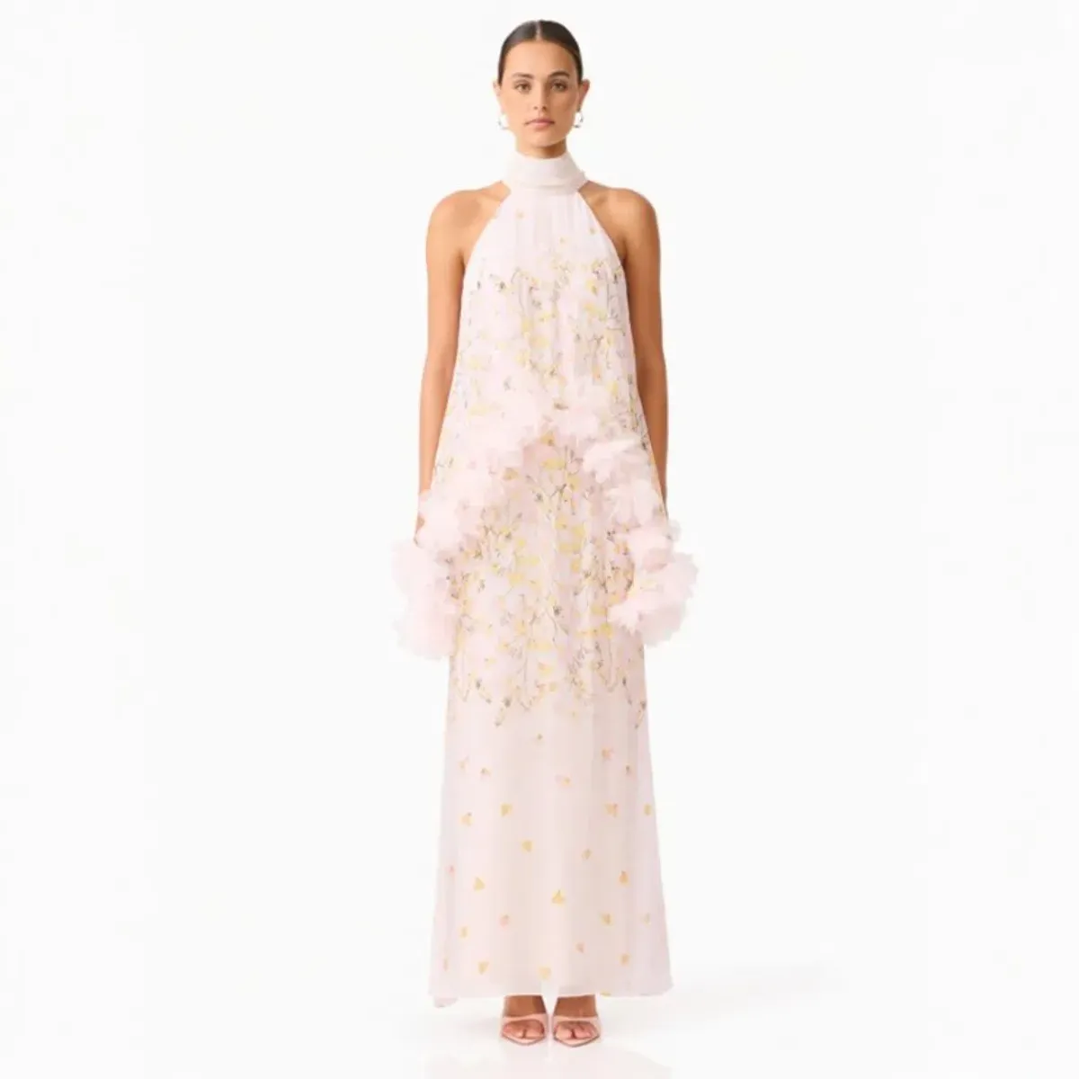 Elliatt Tulsia Floral Cape Maxi Dress in Pink Size Large - Image 3