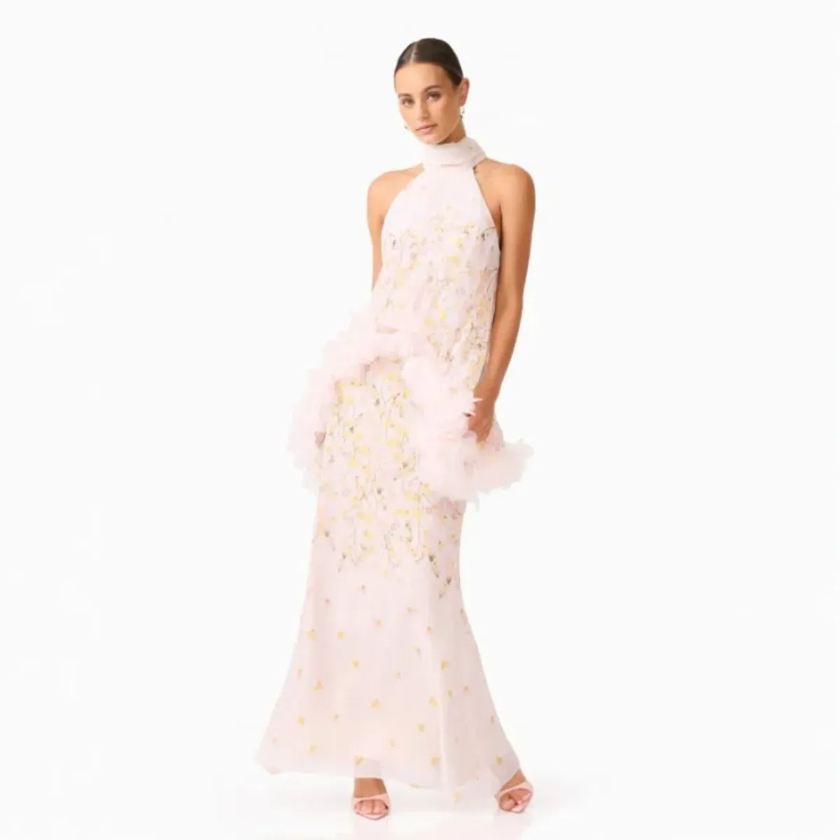 Elliatt Tulsia Floral Cape Maxi Dress in Pink Size Large - Image 2