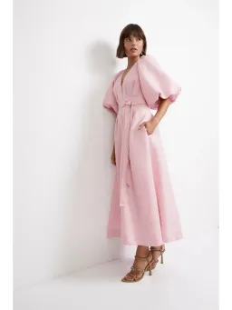 Aje Evermore Midi Dress Size AU 14 Rose Pink Puff Sleeve Gown for rent on The Volte - image 4