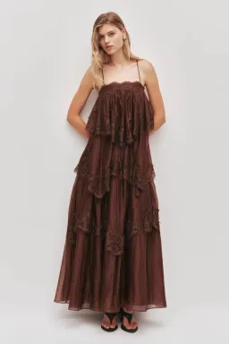 🤎 Aje Ophelia Lace Gown in Chocolate Brown - Size 8 AU - Tiered Layered Maxi Dress 🤎 for rent on The Volte - image 6