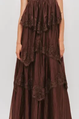 🤎 Aje Ophelia Lace Gown in Chocolate Brown - Size 8 AU - Tiered Layered Maxi Dress 🤎 for rent on The Volte - image 3