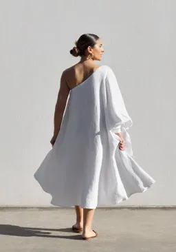 Isabella Longginou - White Balloon Sleeve Swing Dress - Size 14 / US 10 for rent on The Volte - image 2