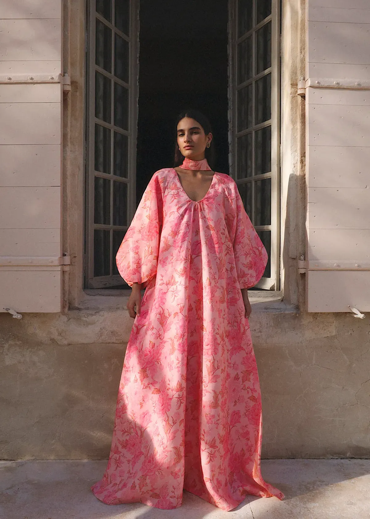 Morton Mac Delphina Maxi Dress & Neck Scarf in Blush Rose One Size  - Image 1