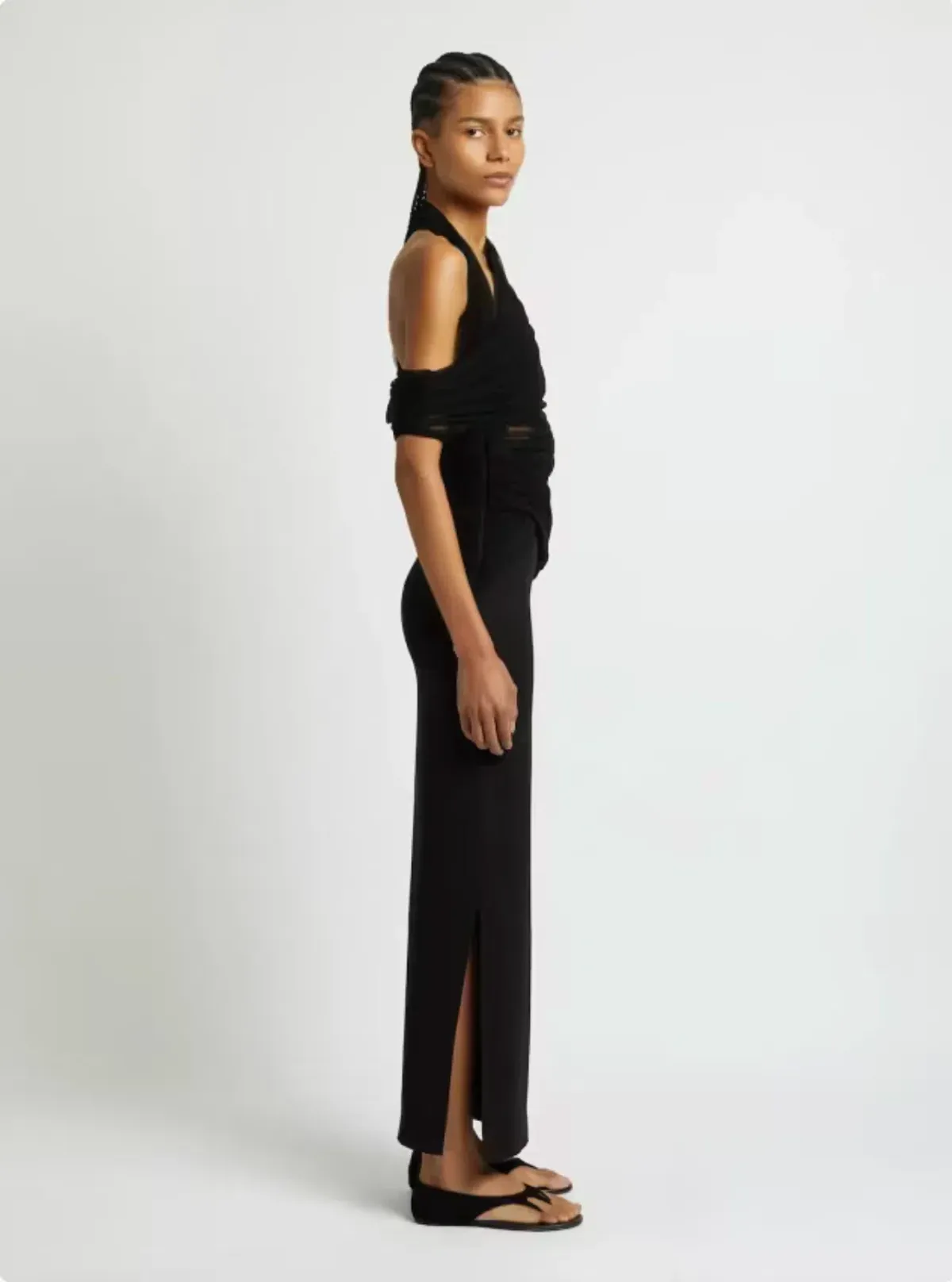 CHRISTOPHER ESBER BLACK VEILED WRAP DRESS - SIZE 10 AU - Image 2